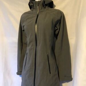 Columbia sportswear gray Omni-heat water-resistant long jacket.